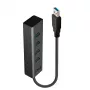 Lindy 4 prievadų USB 3.0 šakotuvas, USB 3.2 Gen 1 (3.1 Gen 1) Type-A, USB 3.2 Gen 1 (3.1 Gen 1) Type-A, 5000 Mbit/s, juodas, aliuminis, plastikas, 0,3 m
