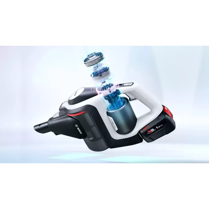 Bosch Serie 8 BSS825ALL belaidis dulkių siurblys / elektrinė šluota Baterija Sausas Be maišelio Juoda, Balta 5 Ah