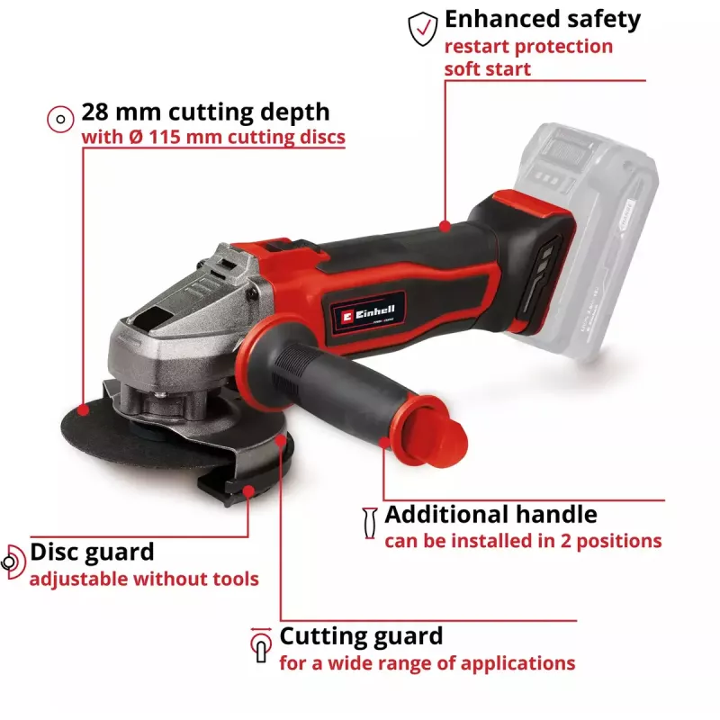 Kampinis šlifuoklis Einhell Power X-Change TE-AG 18/115-2 Li - Solo 18 Volt