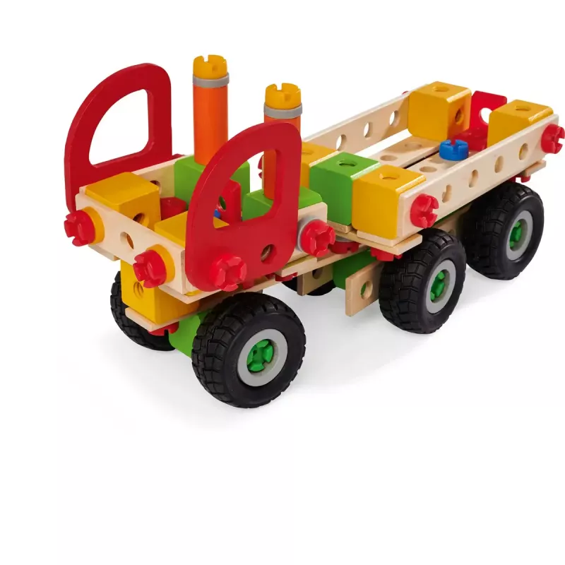 Konstrukcinis žaislų rinkinys Simba-Dickie Eichhorn Constructor Trucks — 135 dalys, transporto priemonių ir kaladėlių elementai statyboms