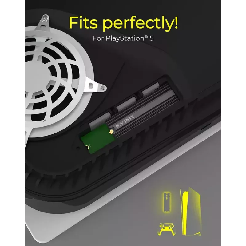 Heatsink ICY BOX IB-M2HS-PS5, skirtas PlayStation 5, juodas, 27 mm x 76 mm x 9 mm
