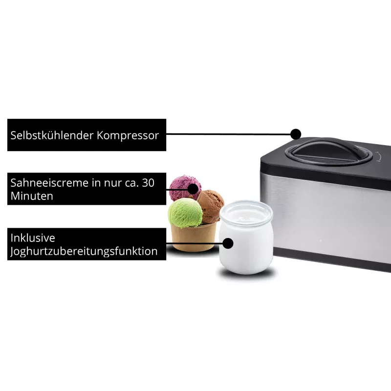 Unold 48826 Eismaschine & Joghurtbereiter EVA kompresorinis ledų aparatas 1,5 L 120 W juoda, nerūdijantis plienas