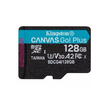 Kingston Technology 128 GB microSDXC Canvas Go Plus Gen4 200R A2 U3, vienetinis paketas be adapterio