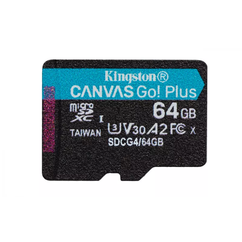 Kingston Technology 64 GB „microSDXC Canvas Go Plus Gen4 200R A2 U3“ vienos pakuotės be adapterio