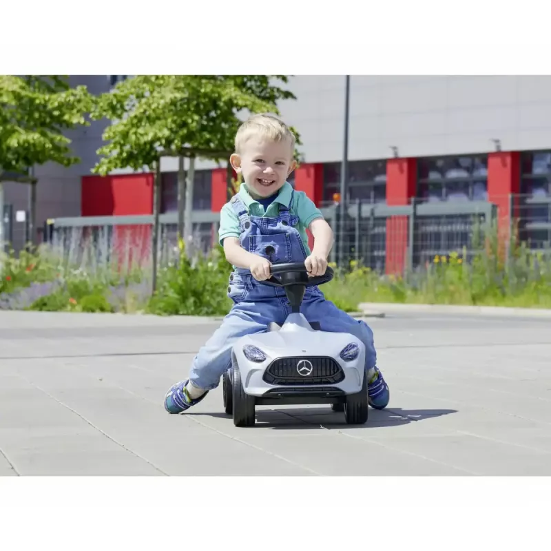 Važinėjamas automobilis Simba-Dickie BIG Mercedes-AMG GT sidabrinės/juodos spalvos – vaikiška stumdoma/minama transporto priemonė