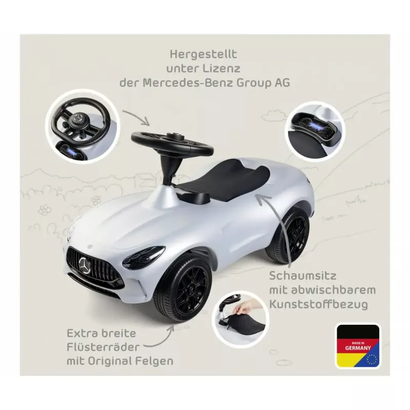 Važinėjamas automobilis Simba-Dickie BIG Mercedes-AMG GT sidabrinės/juodos spalvos – vaikiška stumdoma/minama transporto priemonė