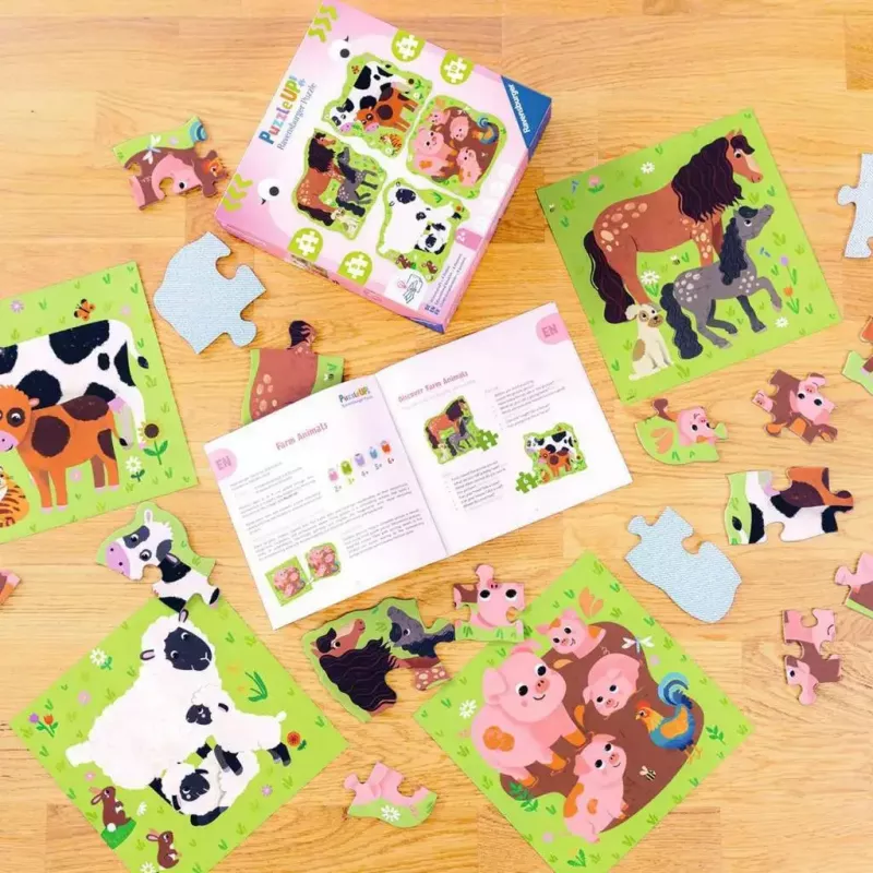 Dėlionė Ravensburger UP! Ūkio gyvūnai — progresyvus rinkinys 4, 6, 8, 10 dalių