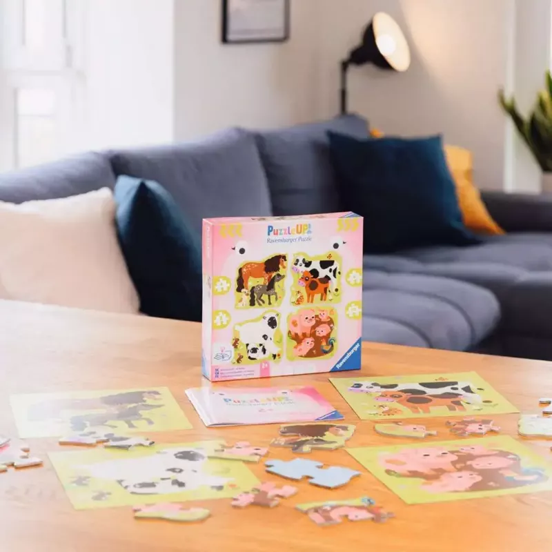 Dėlionė Ravensburger UP! Ūkio gyvūnai — progresyvus rinkinys 4, 6, 8, 10 dalių