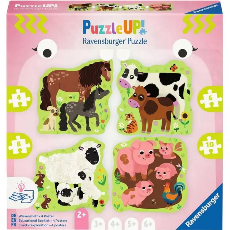 Dėlionė Ravensburger UP! Ūkio gyvūnai — progresyvus rinkinys 4, 6, 8, 10 dalių