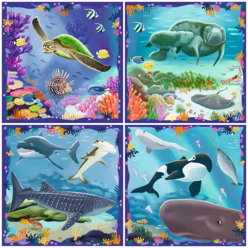 Dėlionė Ravensburger UP! Jūros gyvūnai — 64, 72, 81, 90 dalių rinkinys