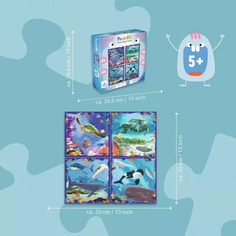 Dėlionė Ravensburger UP! Jūros gyvūnai — 64, 72, 81, 90 dalių rinkinys