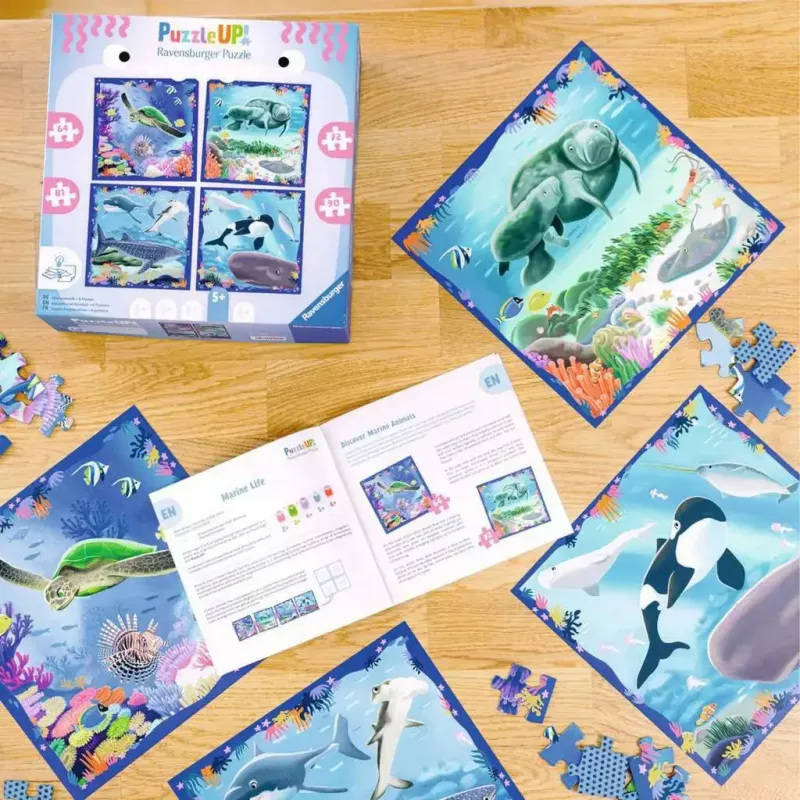 Dėlionė Ravensburger UP! Jūros gyvūnai — 64, 72, 81, 90 dalių rinkinys