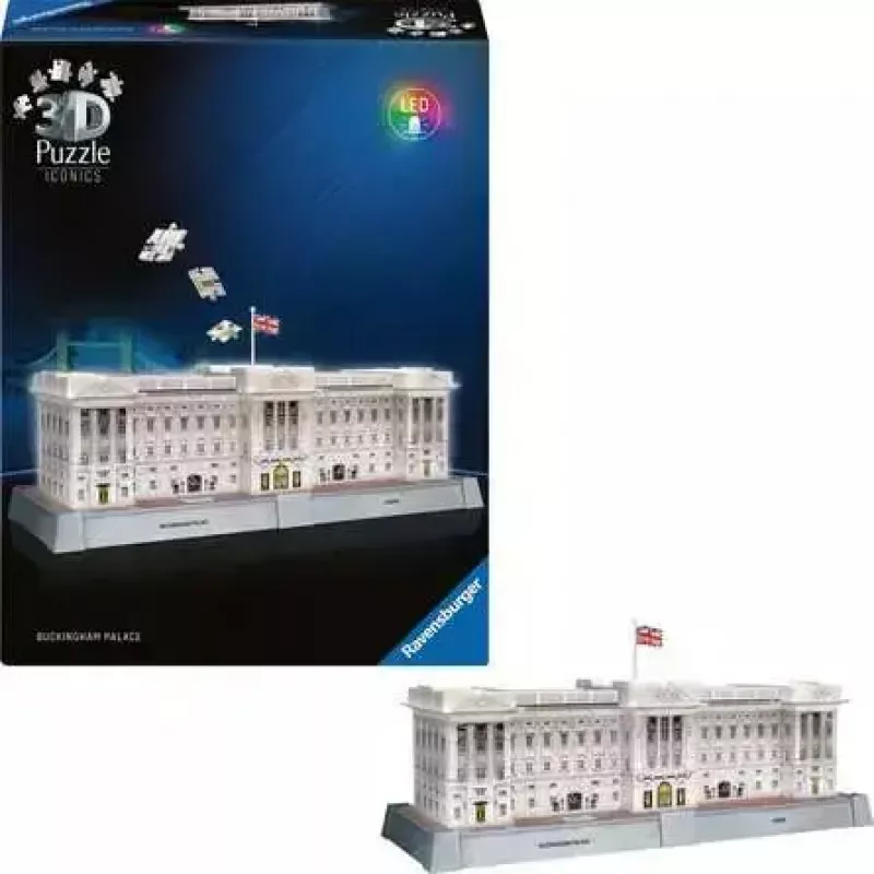 3D dėlionė Ravensburger Iconics Buckingham Palace su šviesa, 216 dalių