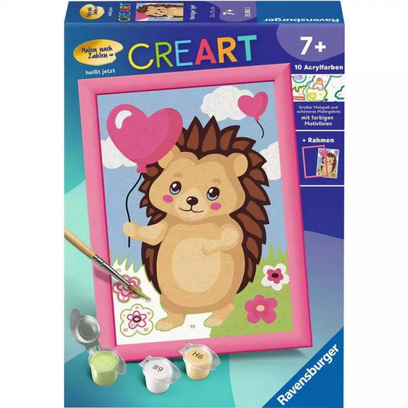 Tapybos pagal numerius rinkinys Ravensburger CreArt Hearty Hedgehog (modelis 25883) — tapybos komplektas