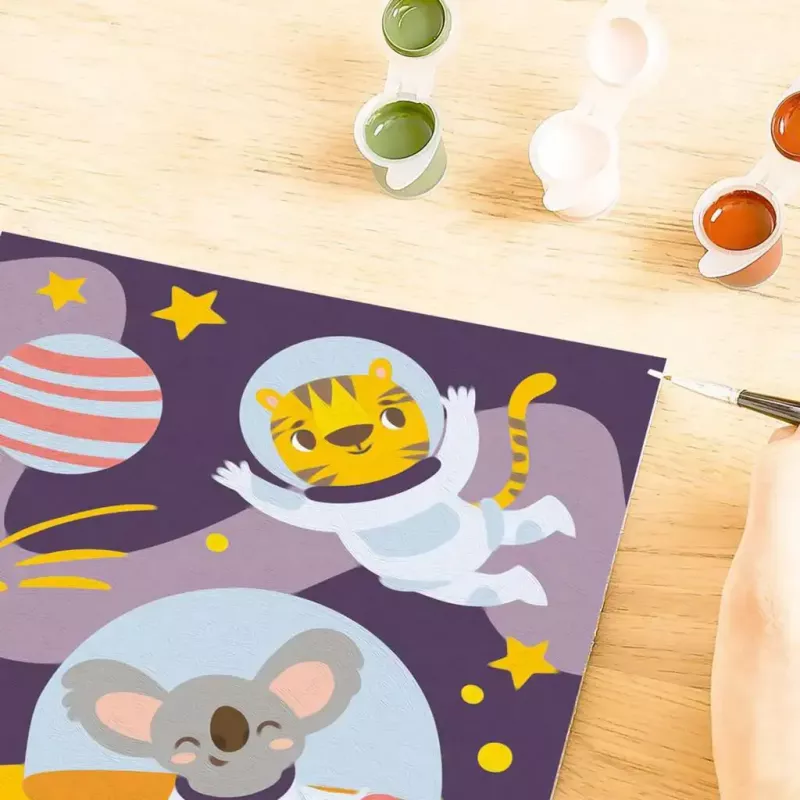 Piešimo pagal skaičius rinkinys Ravensburger CreArt – „Gyvūnai kosmose“ tapybos rinkinys