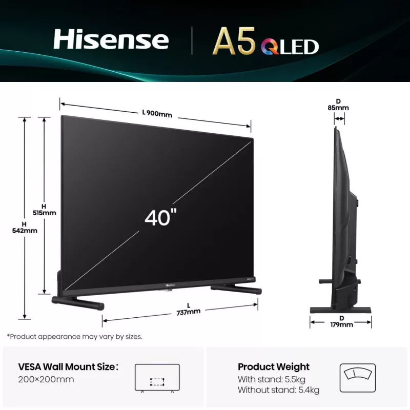 Hisense 40A5Q 101,6 cm (40 colių) Full HD išmanusis televizorius Wi-Fi juodas