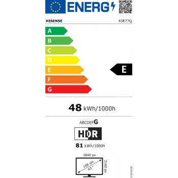 Hisense 43E77Q 109,2 cm (43 colių) 4K Ultra HD išmanusis televizorius Wi-Fi juodas