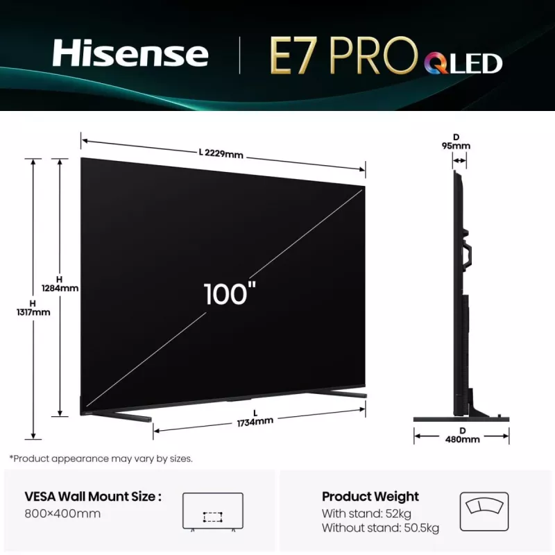 Hisense 100E7Q PRO 2,54 m (100 colių) 4K Ultra HD išmanusis televizorius Wi-Fi juodas