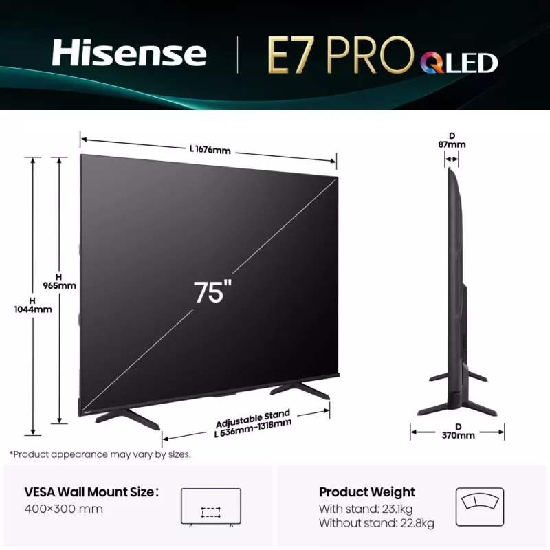 Hisense 75E77Q PRO 190,5 cm (75 coliai) 4K Ultra HD išmanusis televizorius Wi-Fi juodas