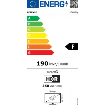 Hisense 100U7Q 2,54 m (100 colių) 4K Ultra HD išmanusis televizorius Wi-Fi juodas