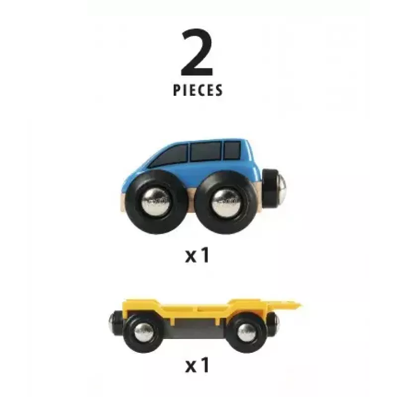 Ravensburger BRIO modelinis geležinkelio automobilių transporteris — 2 dalių, juoda/mėlyna/geltona