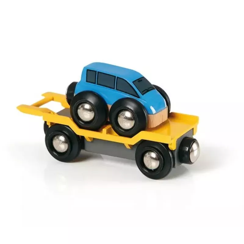 Ravensburger BRIO modelinis geležinkelio automobilių transporteris — 2 dalių, juoda/mėlyna/geltona