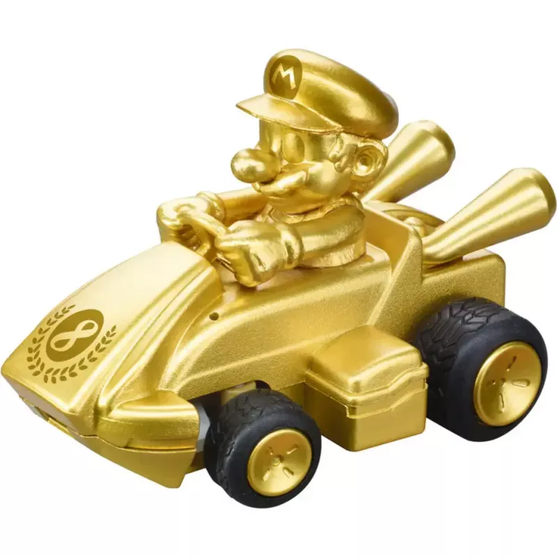 Radijo bangomis valdomas CARRERA Mario Kart Mini RC — Mario Gold auksinis, 2,4 GHz, popierinė dėžutė