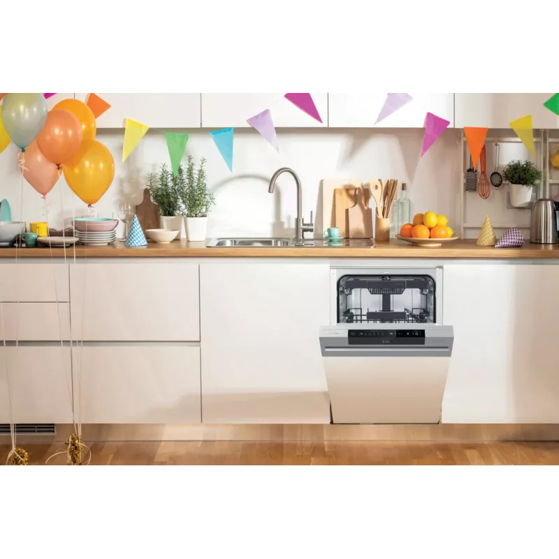 Pusiau integruojama indaplovė Gorenje GI 561 D 10 S EB — 11 komplektų, plona 45 cm, 45 dB, 9 L/ciklas