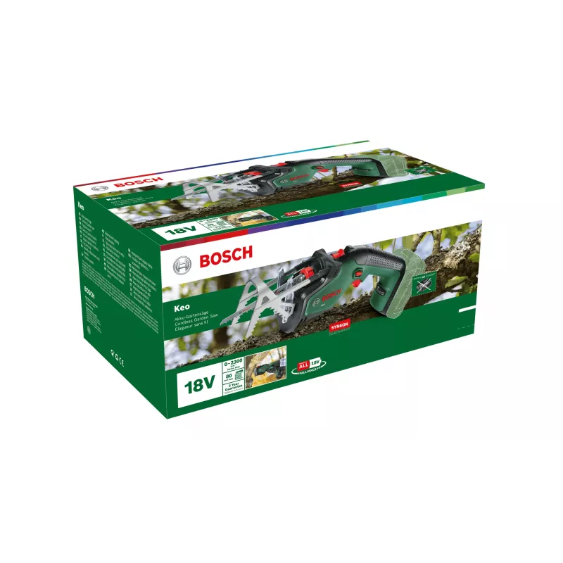Belaidis atbulinis pjūklas Bosch Keo 2300 spm, 18 V, 2 Ah, 2300 aps./min., eiga 115 mm, svoris 1,4 kg