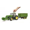 Traktorius BRUDER John Deere 7R 350 su priekiniu krautuvu ir dviejų ašių savivartė priekaba, plastikinis, amžius 3+