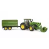 Traktorius BRUDER John Deere 7R 350 su priekiniu krautuvu ir dviejų ašių savivartė priekaba, plastikinis, amžius 3+