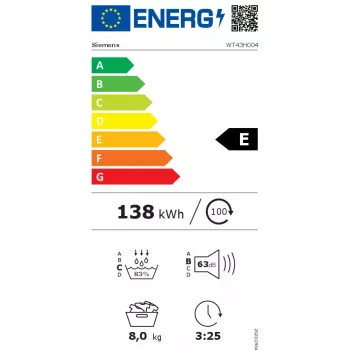 Siemens iQ300 WT43H004 skalbinių džiovyklė atskirai stovinti priekinio pakrovimo 8 kg balta
