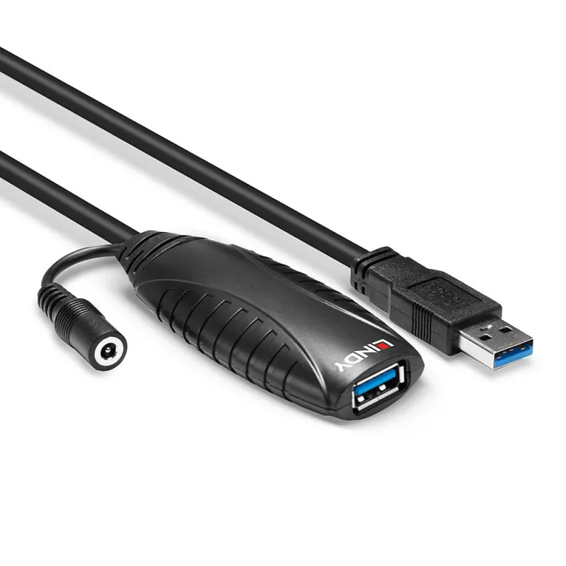 Lindy 10m USB 3.0 aktyvus ilginamasis laidas, 10 m, USB A, USB A, USB 3.2 Gen 1 (3.1 Gen 1), 5 Gbit/s, juodas