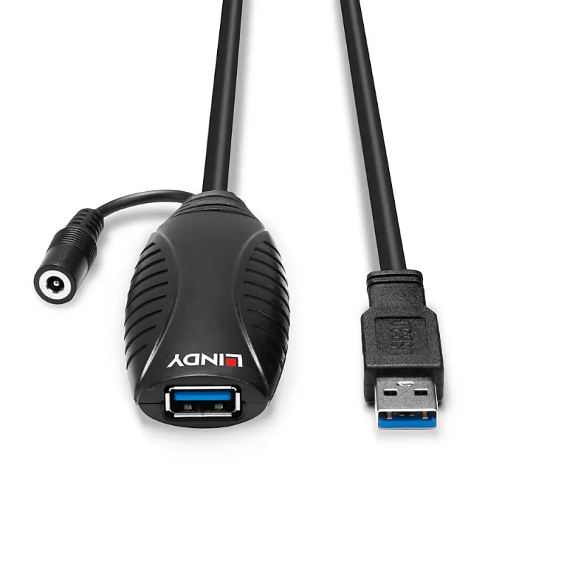 Lindy 10m USB 3.0 aktyvus ilginamasis laidas, 10 m, USB A, USB A, USB 3.2 Gen 1 (3.1 Gen 1), 5 Gbit/s, juodas