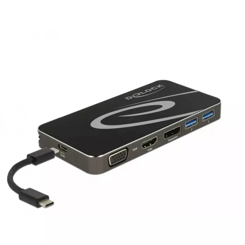 DeLOCK USB-C 3.2 dokinė stotelė 4K HDMI DP 1080p VGA USB šakotuvas PD 3.0