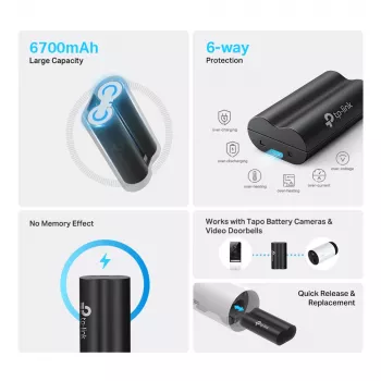 TP-Link Tapo baterijų paketas, baterija, universali, TP-Link, juoda, Tapo C420, Tapo C400, Tapo D230, ličio