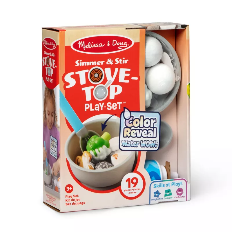 Melissa & Doug Simmer & Stir Stovetop Play Set su Water WOW! spalvą keičiančiu žaidimų maistu, ikimokyklinis žaislas nuo 3 metų