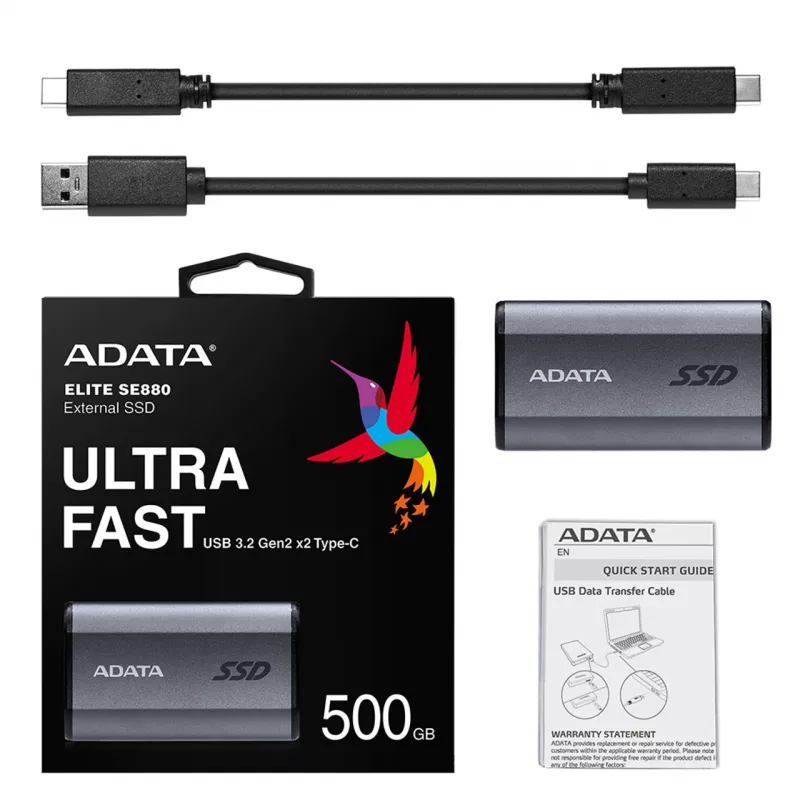 ADATA SE880 500 GB USB Type-C 3.2 Gen 2 (3.1 Gen 2) Wi-Fi pilka