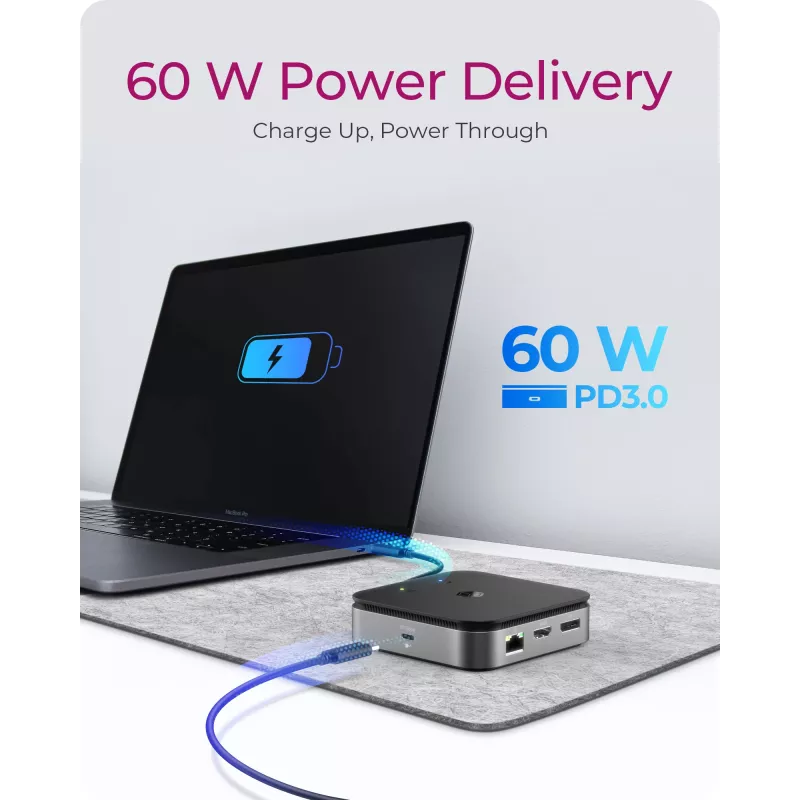 ICY BOX 7-in-1 USB4® doko stotelė su dviguba vaizdo išvestimi, laidinis, USB4, 60 W, 3,5 mm, 10,100,1000 Mbit/s, antracitas