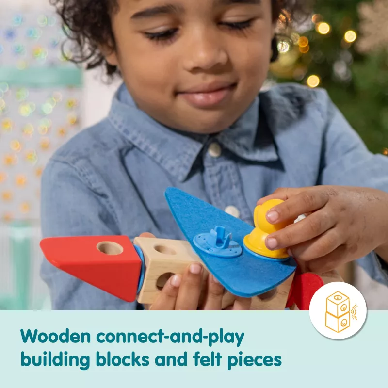 Medinis statomų ir žaidžiamų transporto priemonių rinkinys Melissa & Doug Blockables, 54 vnt., sujungiamas, su FSC sertifikatu