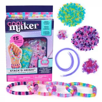 Vaikiškų papuošalų apyrankių gamybos rinkinys „Cool Maker Stack’d Heishi“ papildymo rinkinys, 1300 karoliukų 15 apyrankių