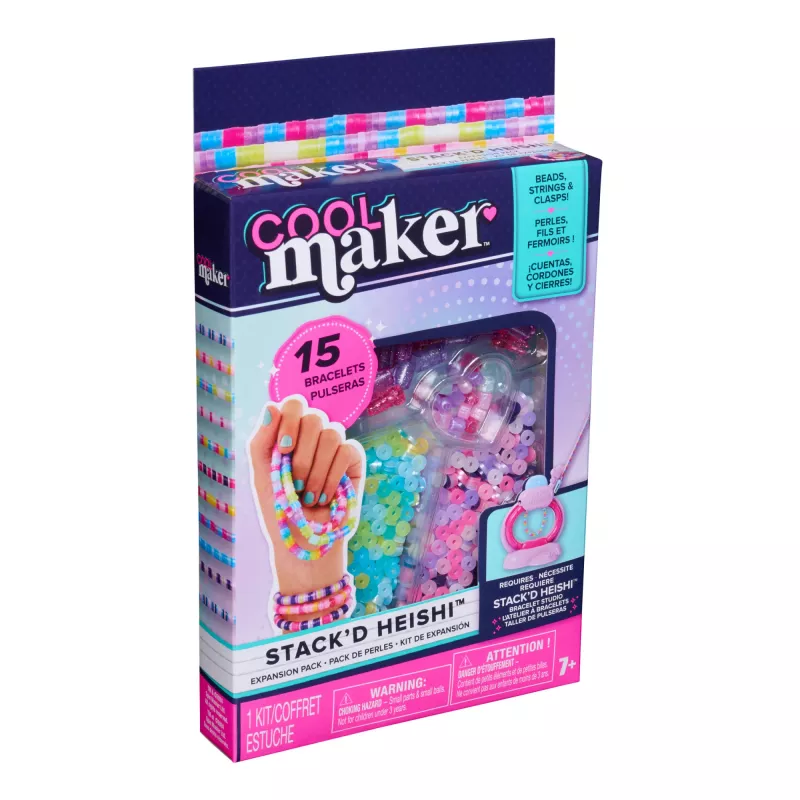 Vaikiškų papuošalų apyrankių gamybos rinkinys „Cool Maker Stack’d Heishi“ papildymo rinkinys, 1300 karoliukų 15 apyrankių