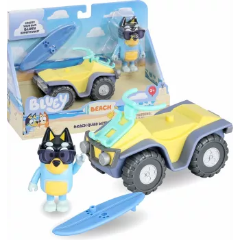 Moose Toys Bluey S9 figūrėlių ir transporto priemonių rinkinys Paplūdimio keturratis su Bandit