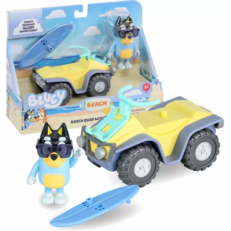 Moose Toys Bluey S9 figūrėlių ir transporto priemonių rinkinys Paplūdimio keturratis su Bandit