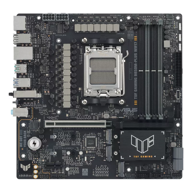 Motininė plokštė ASUS TUF GAMING B850M-PLUS WIFI7 micro ATX, AMD B850, Socket AM5, DDR5, 4 DIMM, 256GB, Wi‑Fi 7, 2.5Gb LAN