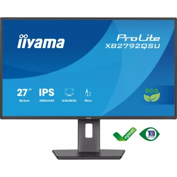 Monitorius IIYAMA ProLite XB2792QSU-B1 27 inch IPS QHD 2560×1440 3 ms 178° VESA aukščio reguliavimo stovas USB 3.2 šakotuvas garsiakalbiai juoda B energijos klasė