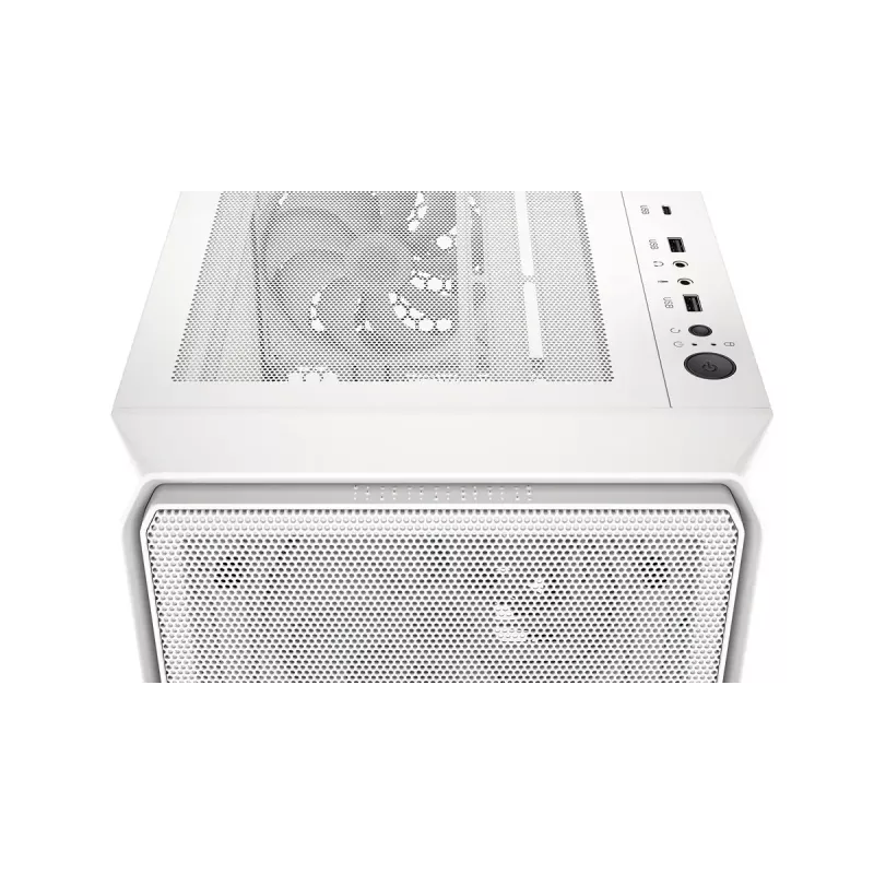 PC Midi Tower korpusas ENDORFY ARX 500 ARGB White — grūdintas stiklas, palaiko ATX/Micro-ATX/Mini-ITX, 3x140 mm priekyje + 1x140 mm gale, 1 × 3,5 colio + 6 × 2,5 colio skyriai