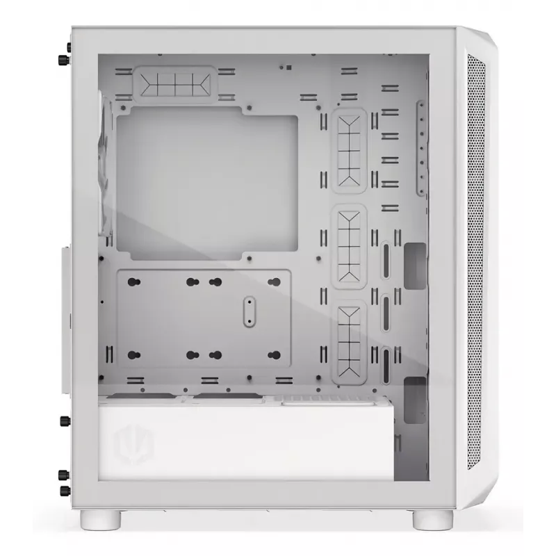 PC Midi Tower korpusas ENDORFY ARX 500 ARGB White — grūdintas stiklas, palaiko ATX/Micro-ATX/Mini-ITX, 3x140 mm priekyje + 1x140 mm gale, 1 × 3,5 colio + 6 × 2,5 colio skyriai