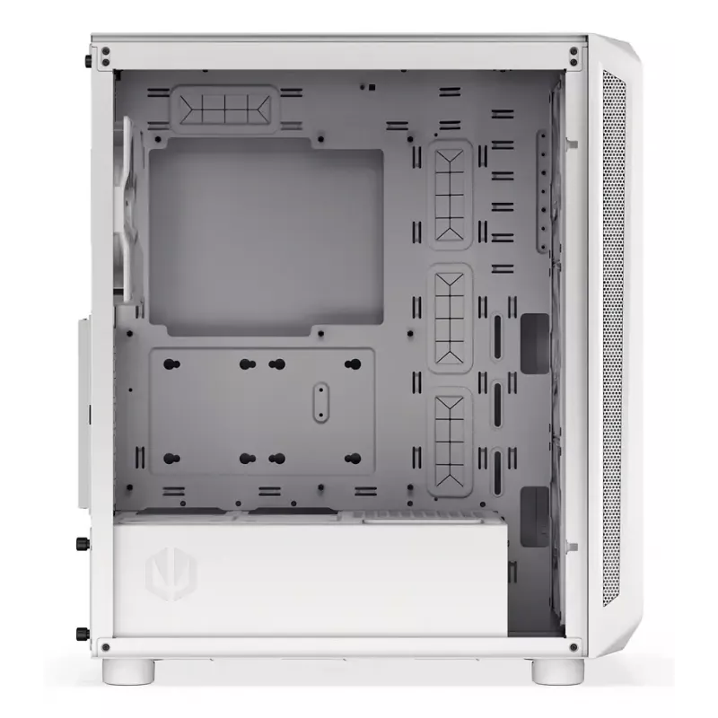 PC Midi Tower korpusas ENDORFY ARX 500 ARGB White — grūdintas stiklas, palaiko ATX/Micro-ATX/Mini-ITX, 3x140 mm priekyje + 1x140 mm gale, 1 × 3,5 colio + 6 × 2,5 colio skyriai