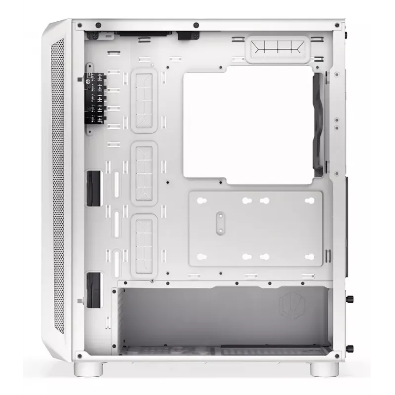 PC Midi Tower korpusas ENDORFY ARX 500 ARGB White — grūdintas stiklas, palaiko ATX/Micro-ATX/Mini-ITX, 3x140 mm priekyje + 1x140 mm gale, 1 × 3,5 colio + 6 × 2,5 colio skyriai